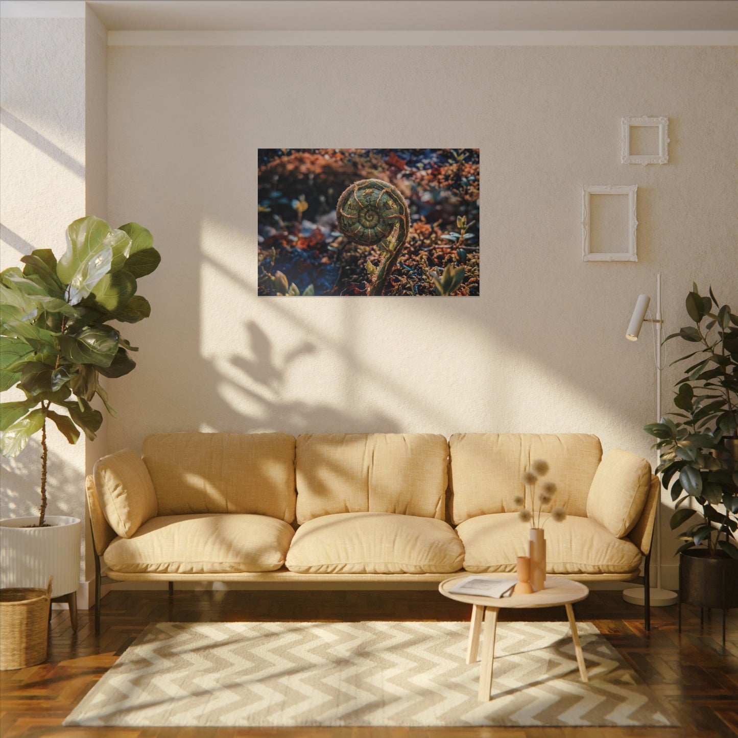 Kintsugi Fern Unfurling in Dappled | Gold Vein Canvas Art