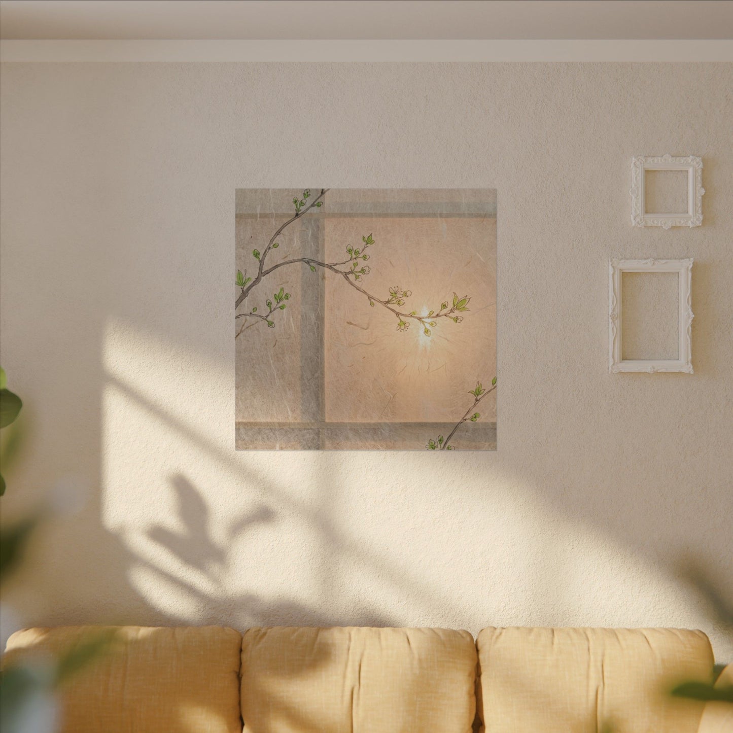 Warm Shoji Screen Canvas Art - Minimal Line Japandi