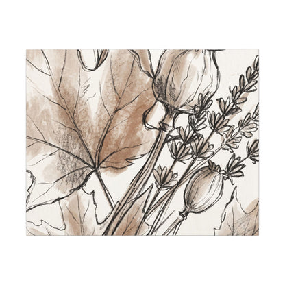 Neutral Dried Flowers Canvas Art - Minimal Line Japandi