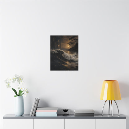 Ocean Wave Dark Texture Canvas Art | Bold Dark Japandi Art