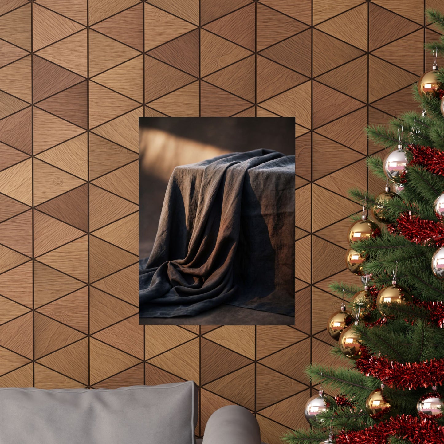 Dark Japandi Silk Drape in Golden Hour | Shadow Zen Wall Art Print