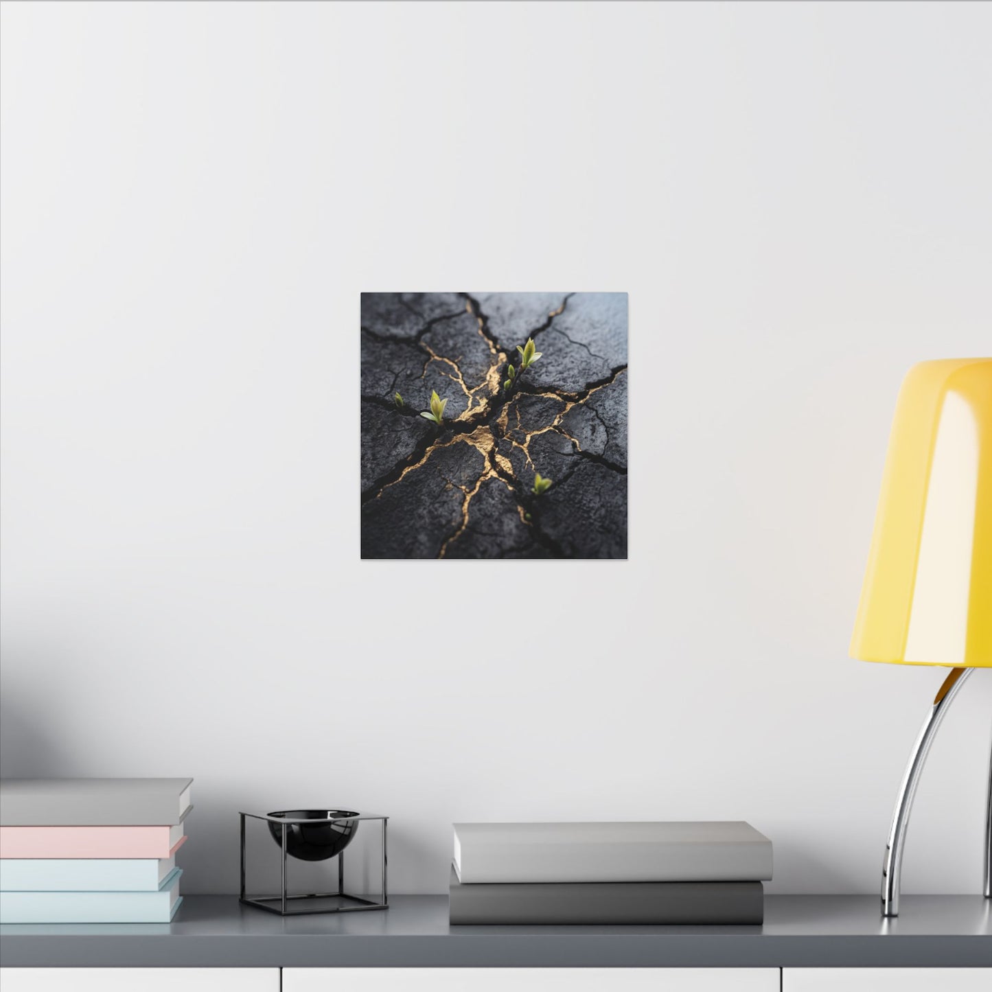 Ma Cracked Earth Canvas Art - Dark Japandi Charcoal Ink