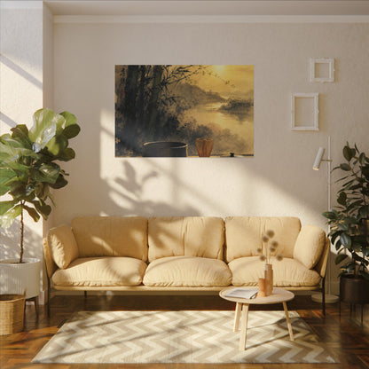 Tea Ceremony Sumi E Canvas Art | Contemplative Zen Art