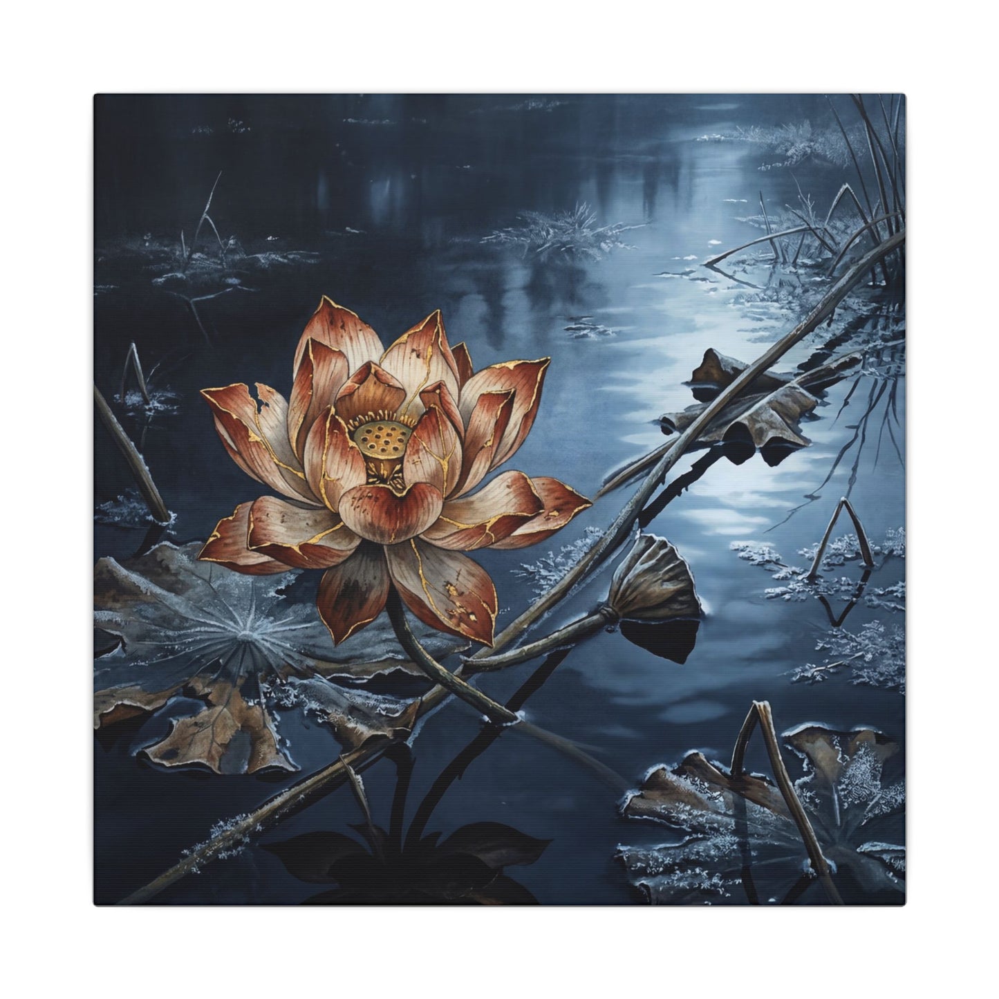 Winter Lotus Flower Broken Beauty Canvas Art | Healing Decor