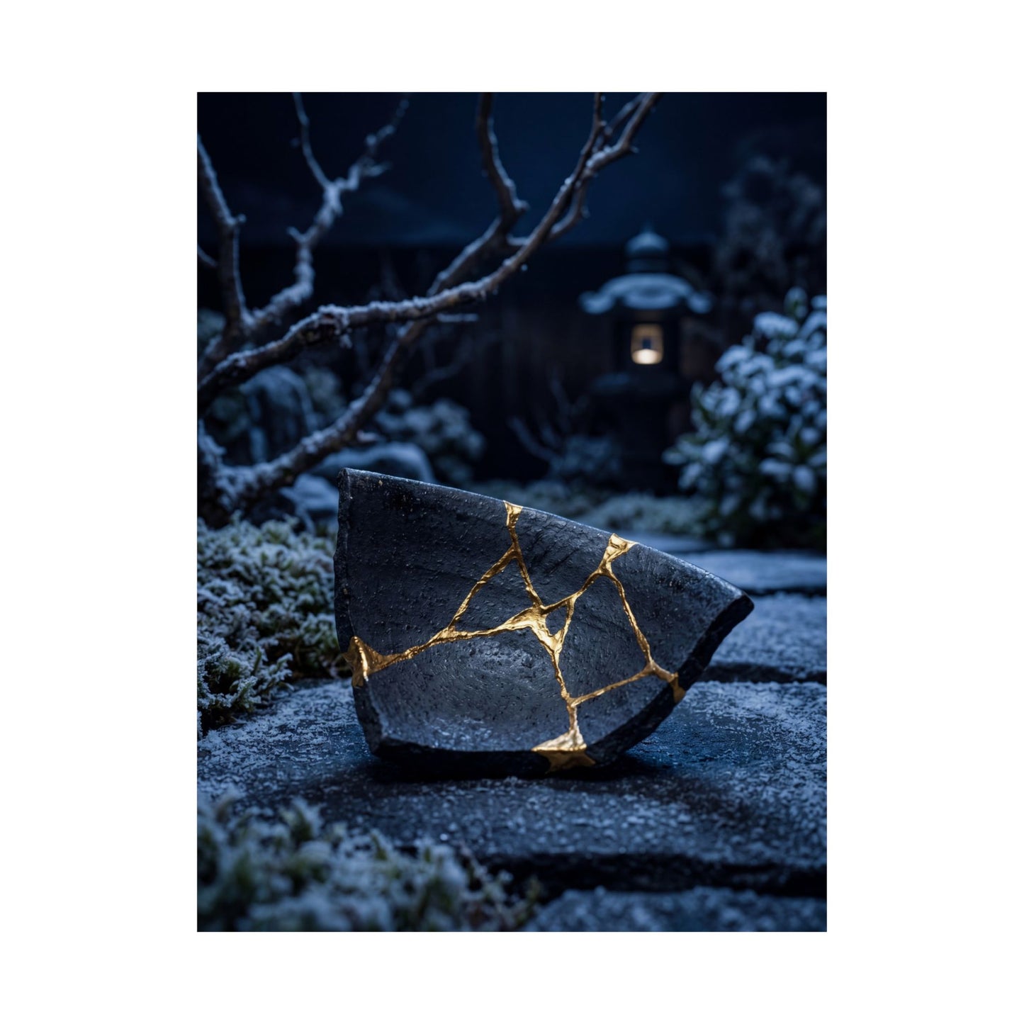 Moonlit Garden Gold Repair Wall Art Print | Healing Kintsugi Art