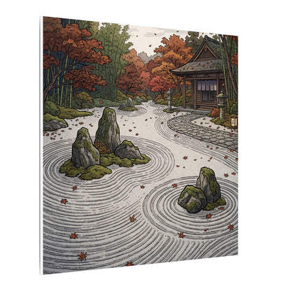Autumn Rock Garden Ukiyo E Inspired Canvas Art | Peaceful Decor