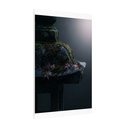 Stone Lantern Moody Minimal Canvas Art | Sophisticated Dark Japandi Art