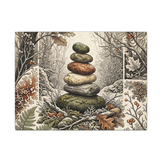 Rustic River Stones Canvas Art - Vintage Botanical Cottagecore