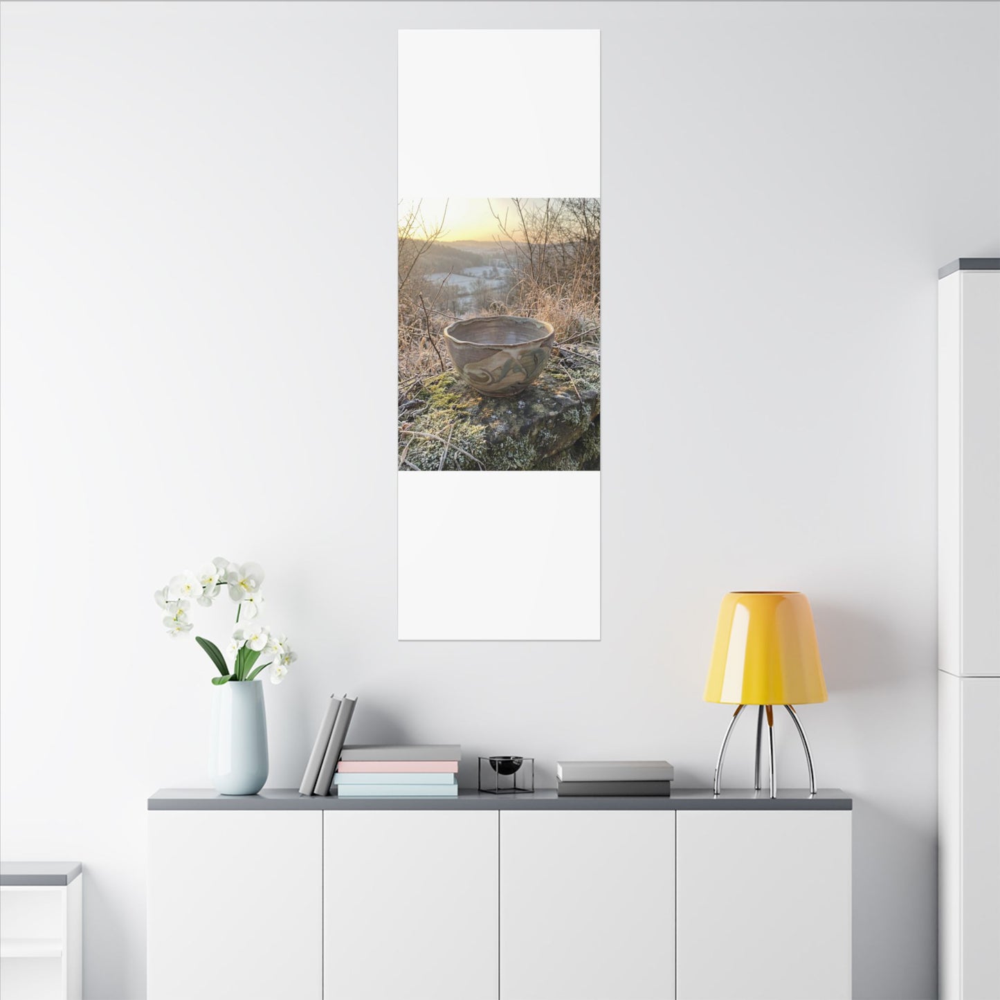 Golden Hour Ceramic Bowl Canvas Art - Japandi Shibui