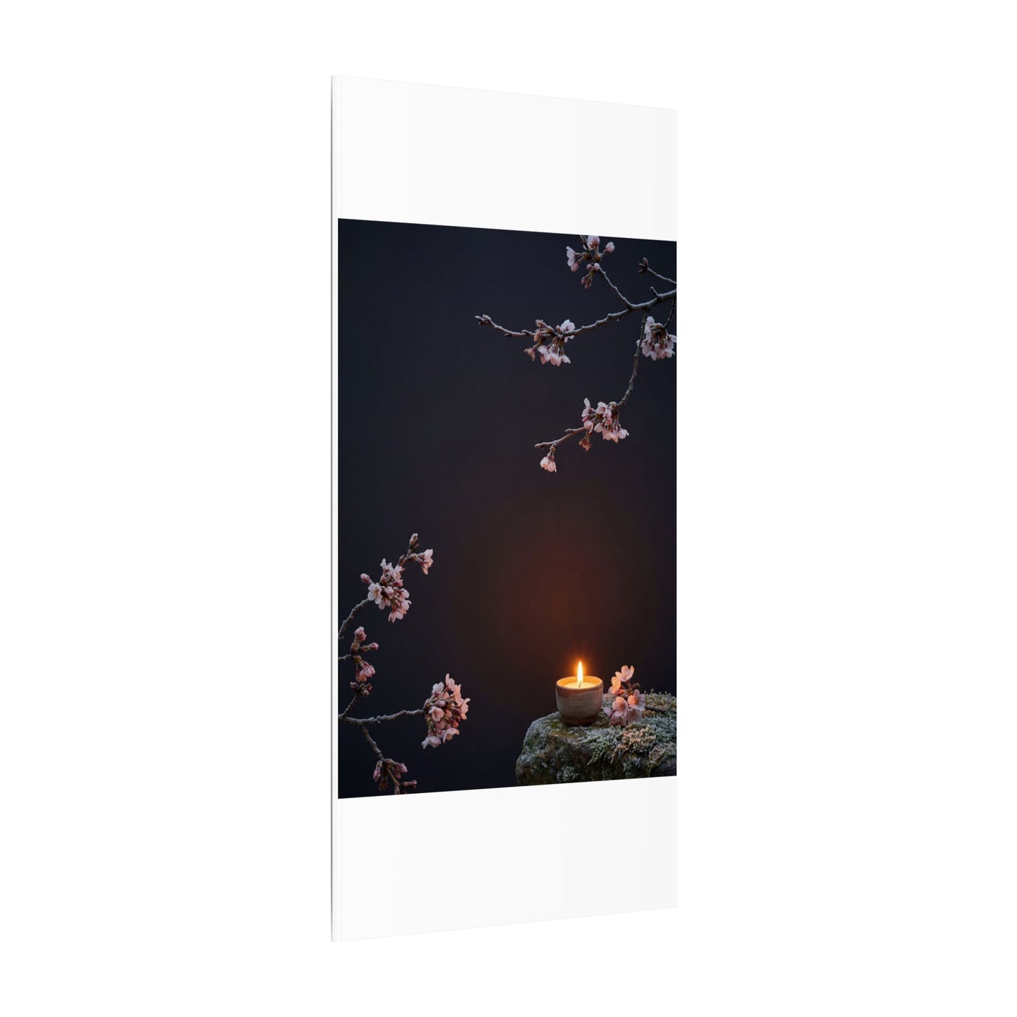 Dark Japandi Cherry Blossom in Candlelight | Moody Minimal Canvas Art
