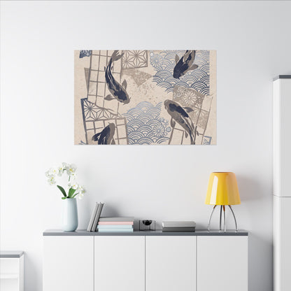 Earthy Koi Pond Canvas Art - Japanese Pattern Japandi