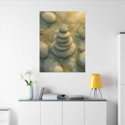 River Stones Watercolor Canvas Art | Elegant Japandi Art