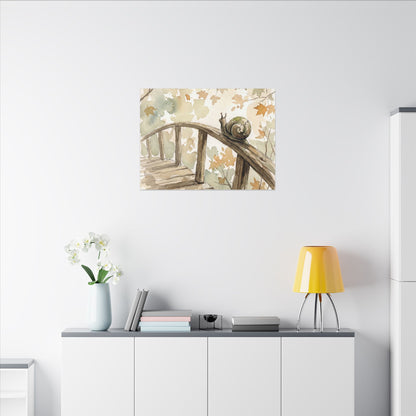 Wooden Bridge Canvas Art | Autumn Japandi Watercolor Art