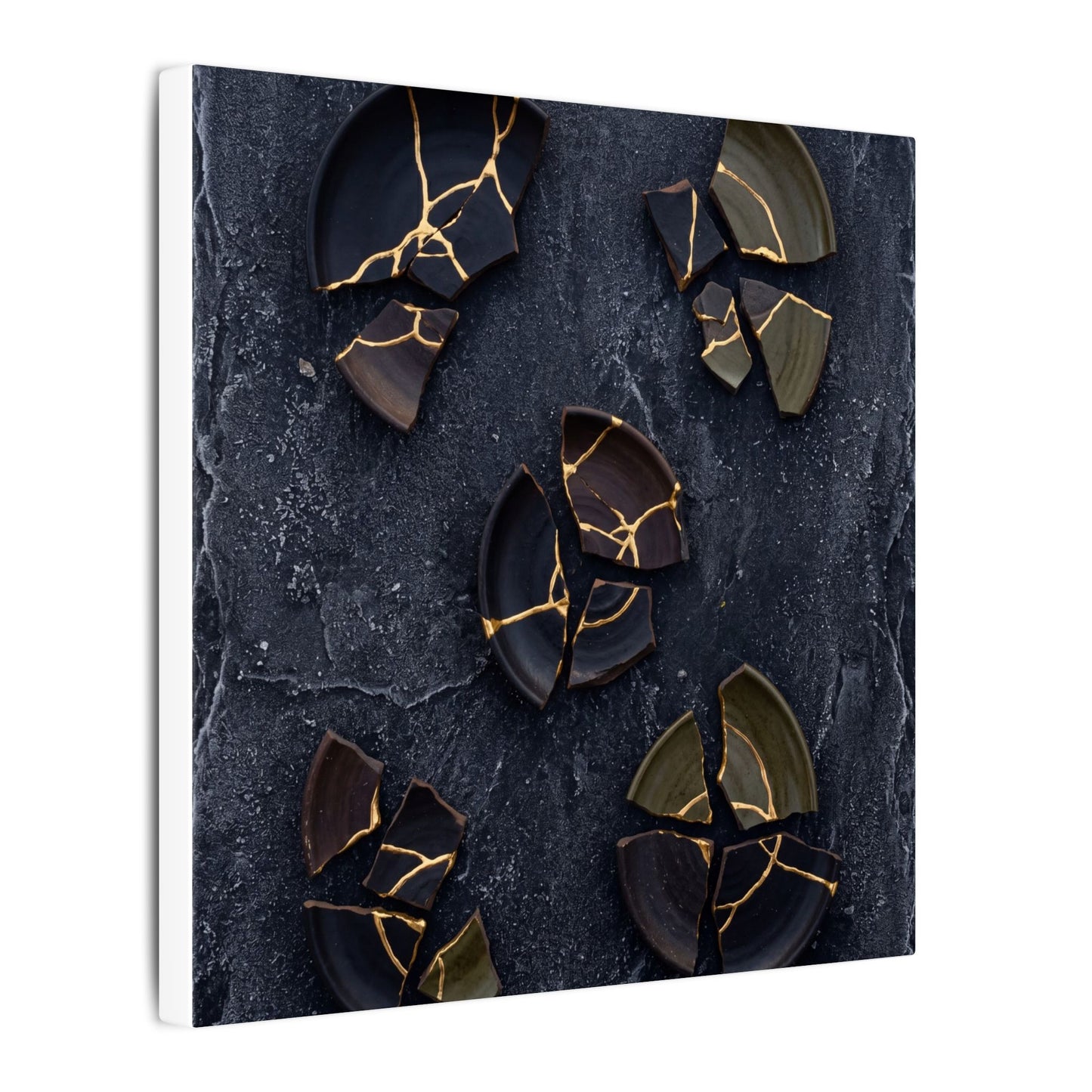 Broken Pottery Canvas Art | Winter Dark Japandi Shadow Zen Art