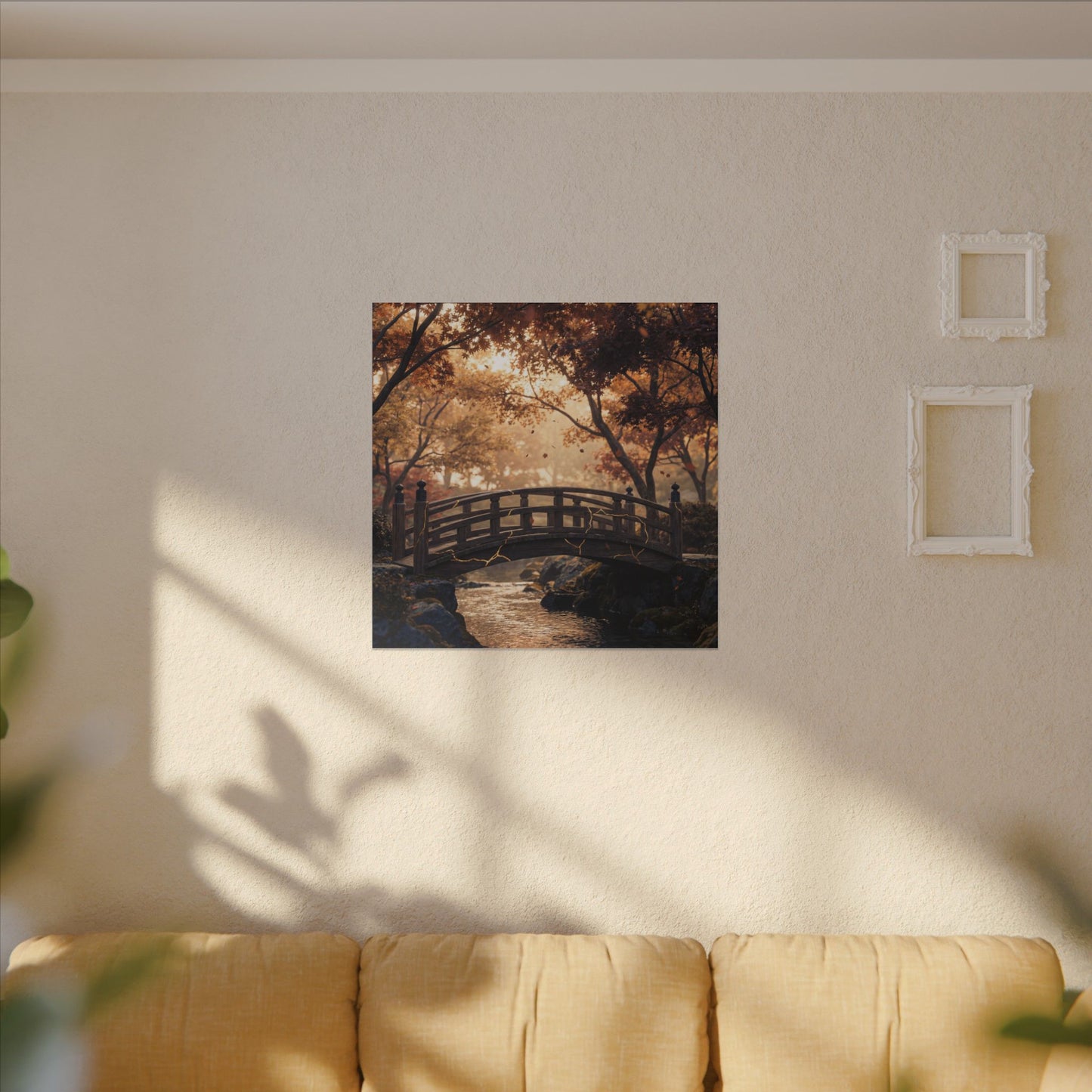 Autumn Wooden Bridge Gold Vein Canvas Art | Resilient Decor