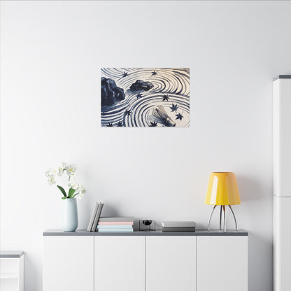 Zen Rock Garden in Golden Hour | Sumi E Canvas Art