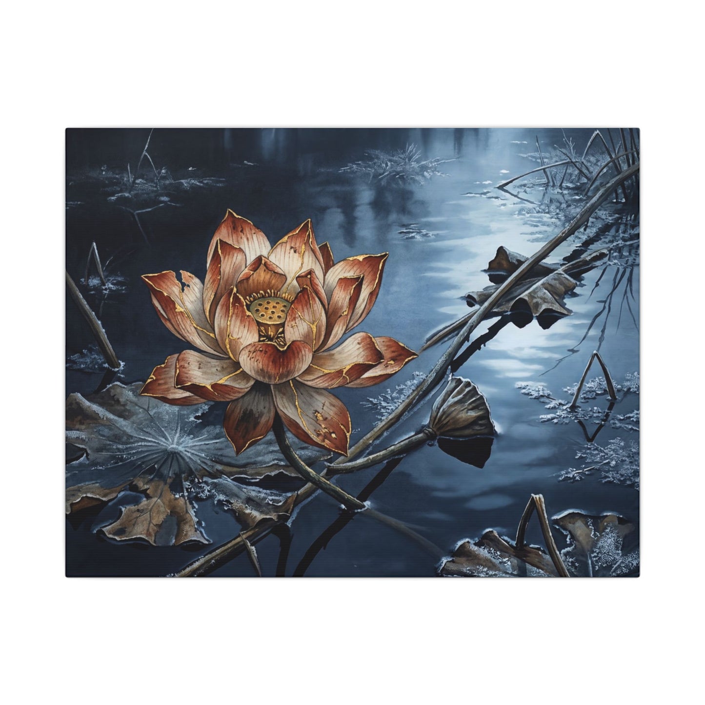 Winter Lotus Flower Broken Beauty Canvas Art | Healing Decor Art Print