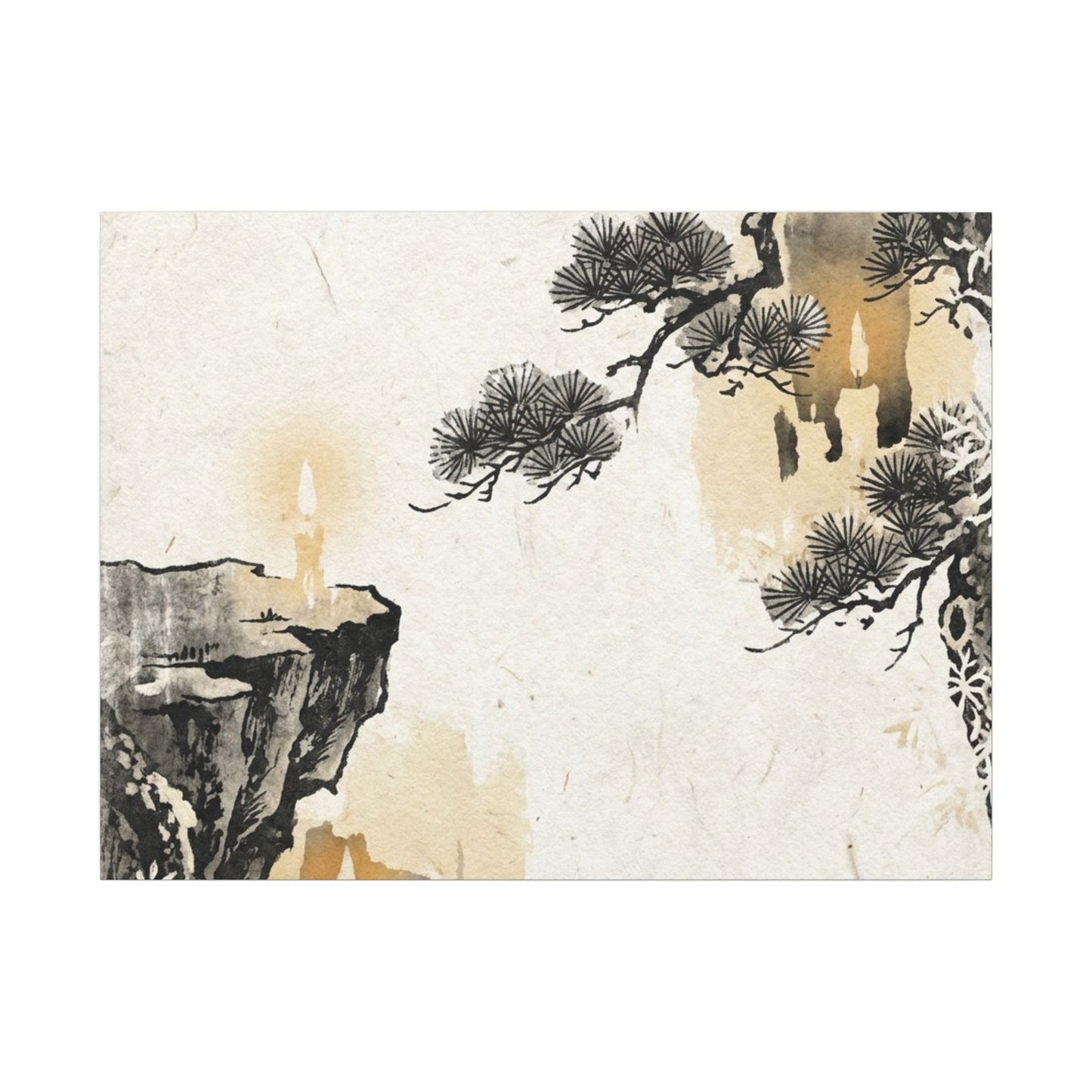 Japandi Pine Tree in Candlelight | Japanese Pattern Canvas Art