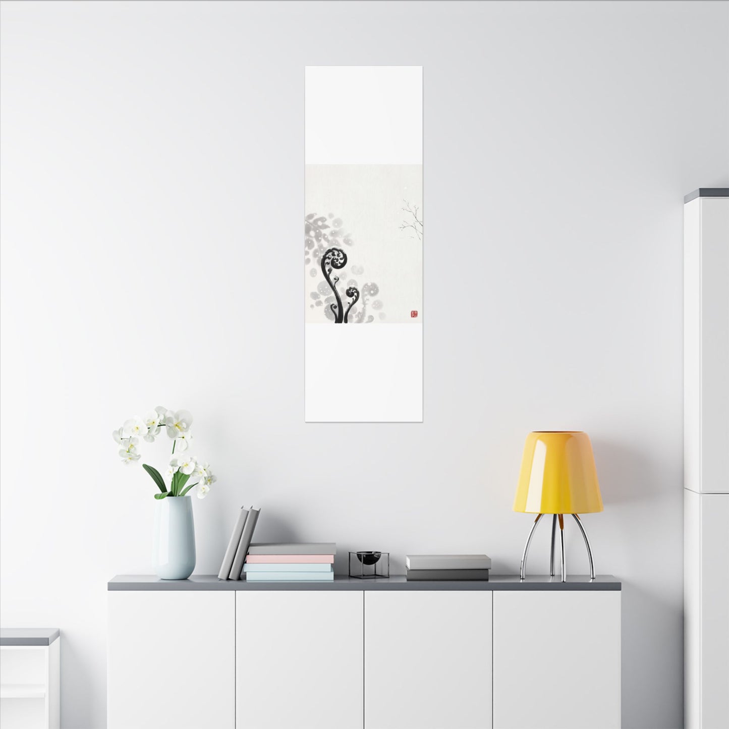 Winter Fern Unfurling Ukiyo E Inspired Canvas Art | Peaceful Decor