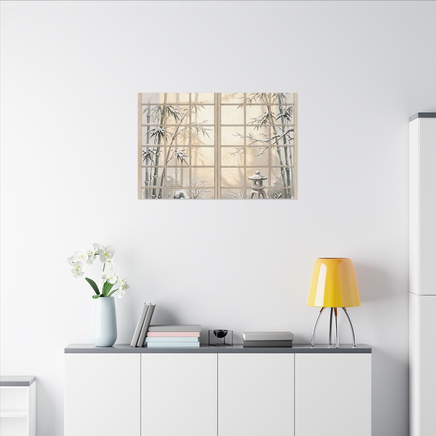Winter Shoji Screen Sumi E Canvas Art | Tranquil Decor