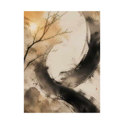 Neutral Ink Brushstroke Wall Art Print - Watercolor Japandi