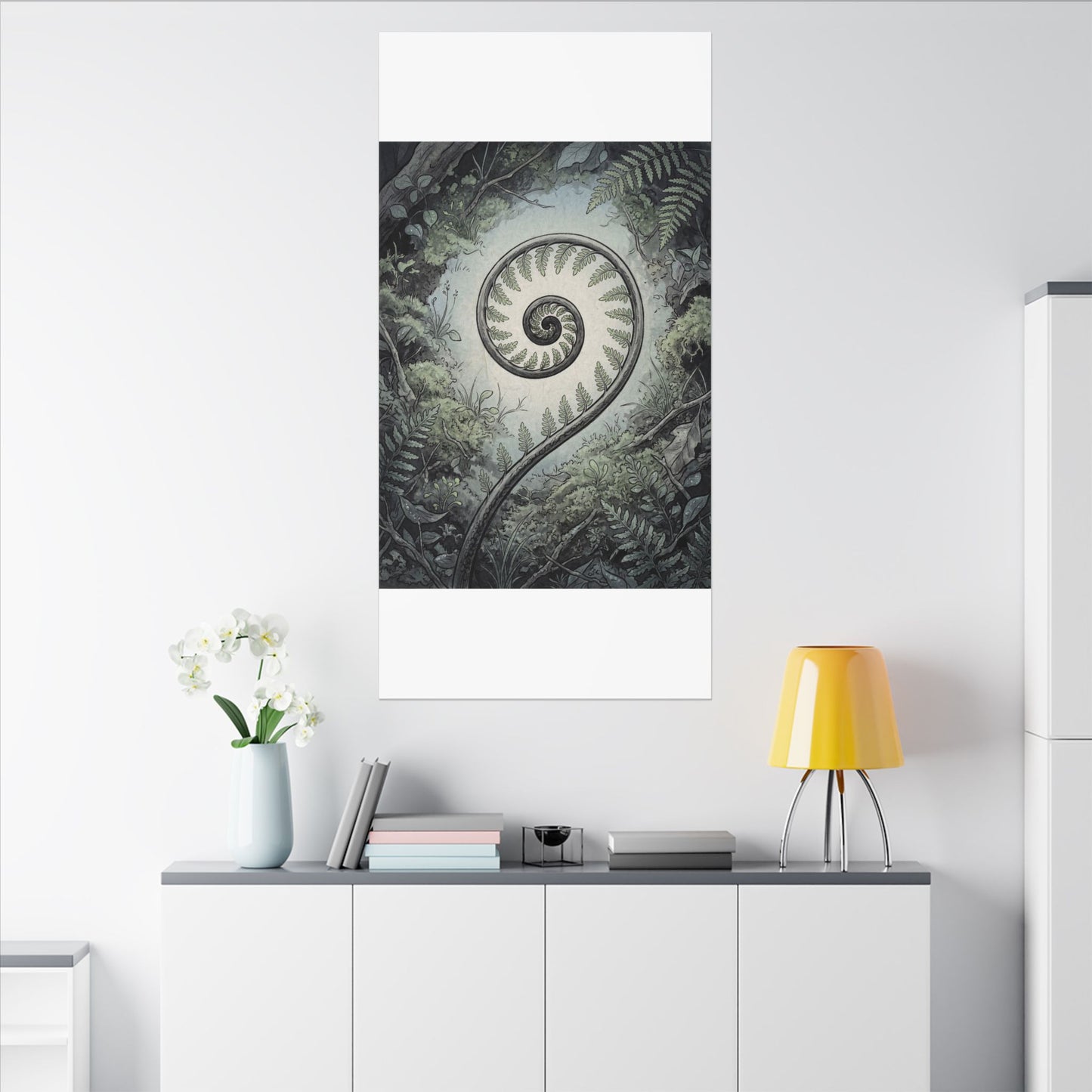 Zen Fern Unfurling in Dawn | Ukiyo E Inspired Canvas Art