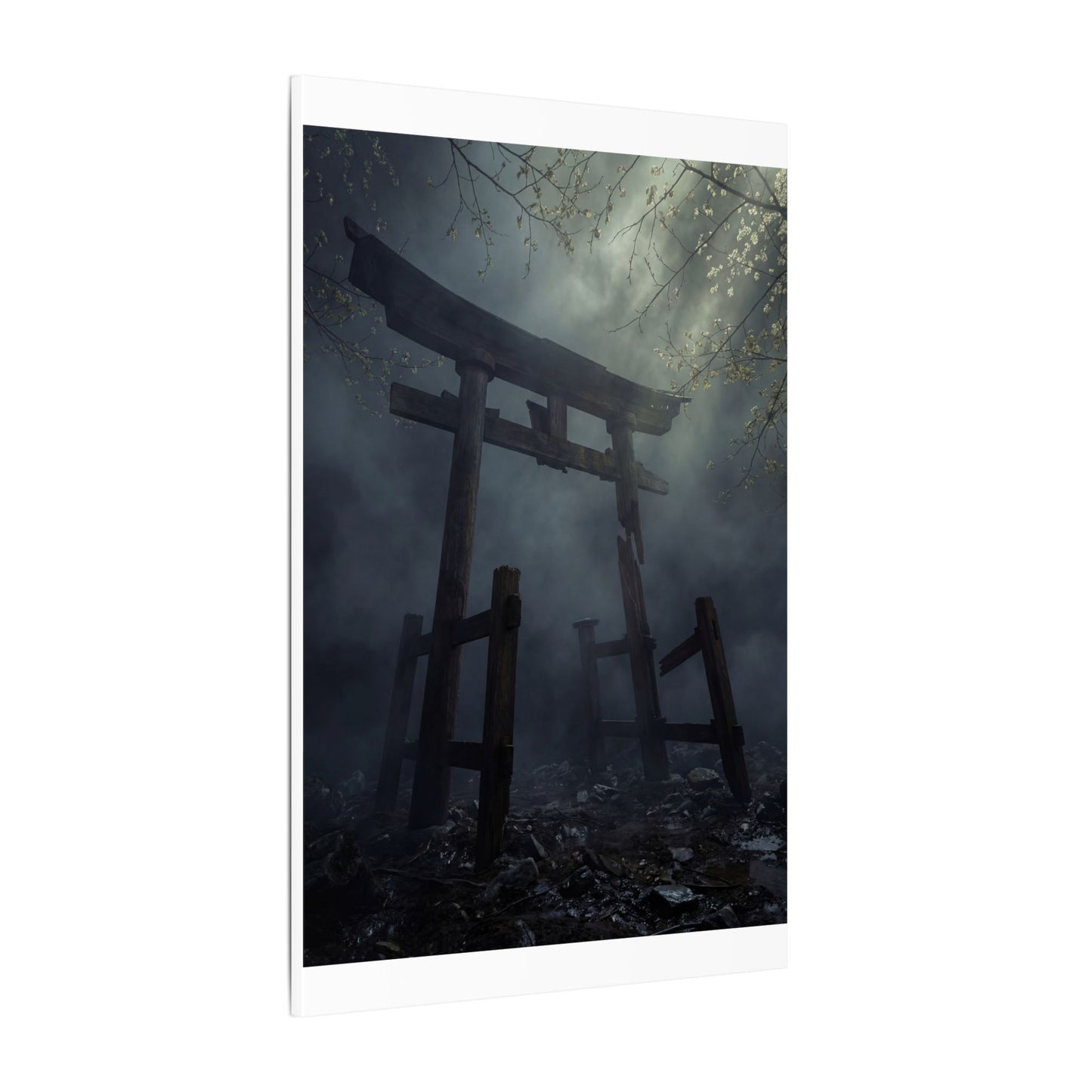 Dark Japandi Torii Gate in Dappled | Moody Minimal Canvas Art