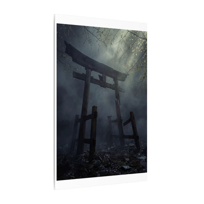 Dark Japandi Torii Gate in Dappled | Moody Minimal Canvas Art