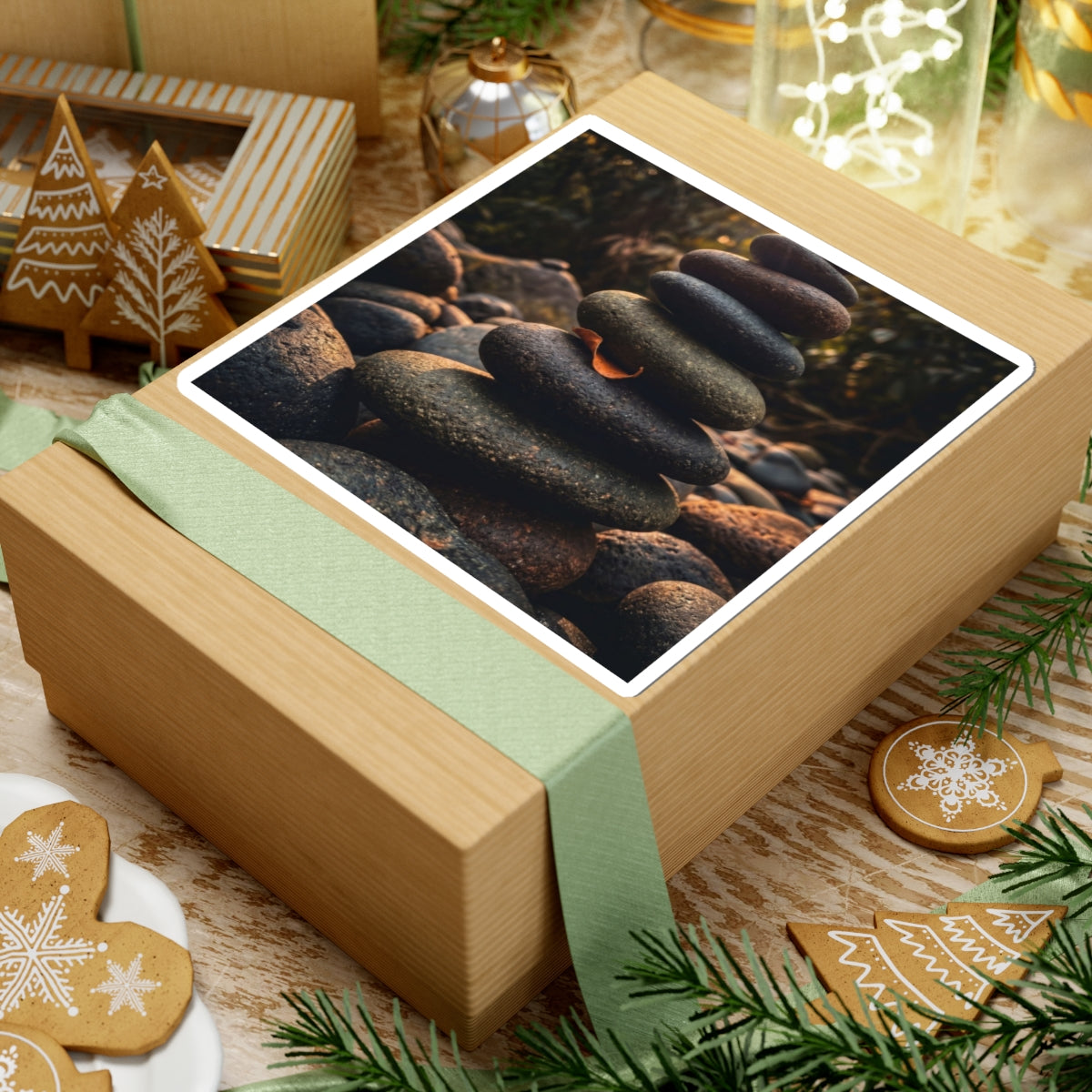River Stones Moody Minimal Sticker | Luxurious Dark Japandi Art