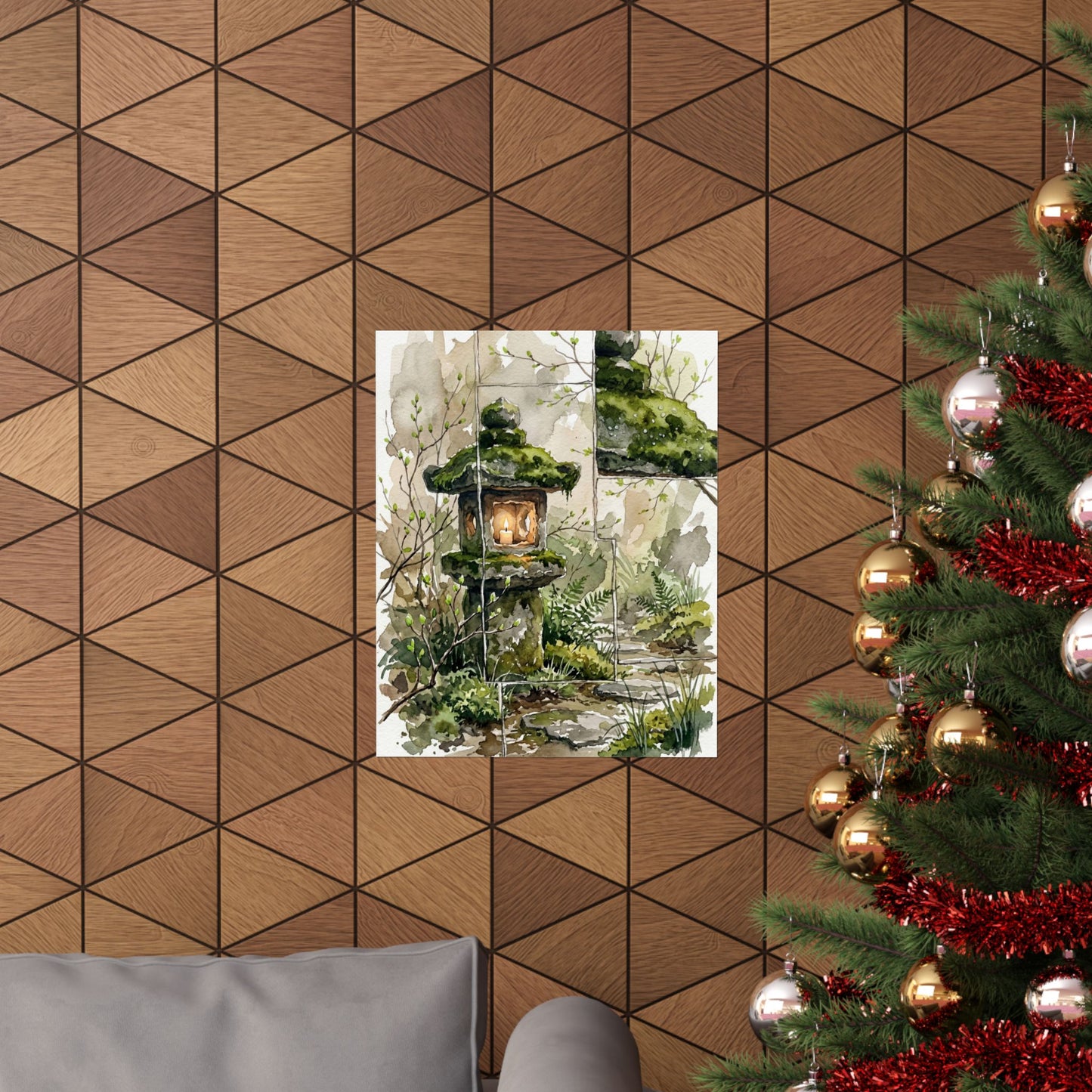 Stone Lantern Spring Wall Art Print | Japandi Neutral Design
