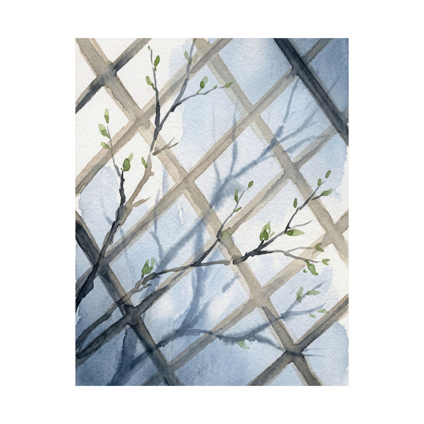Japandi Shoji Screen in Moonlight | Watercolor Wall Art Print