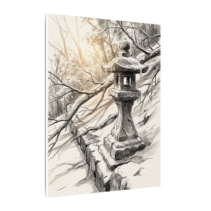 Golden Hour Stone Lantern Canvas Art - Japandi Kanso