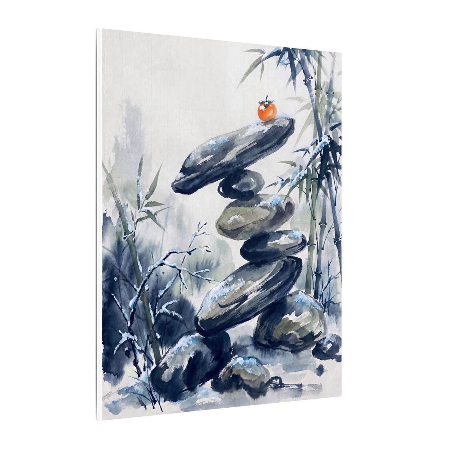 Zen River Stones in Moonlight | Sumi E Canvas Art