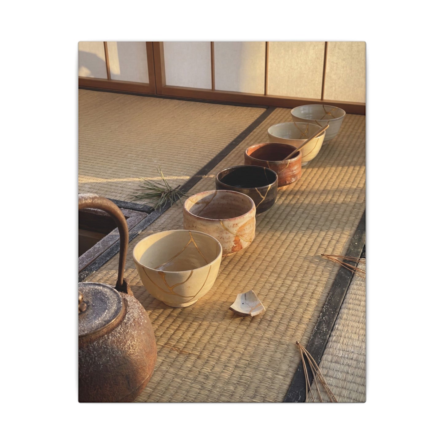 Kintsugi Tea Ceremony in Golden Hour | Gold Repair Canvas Art