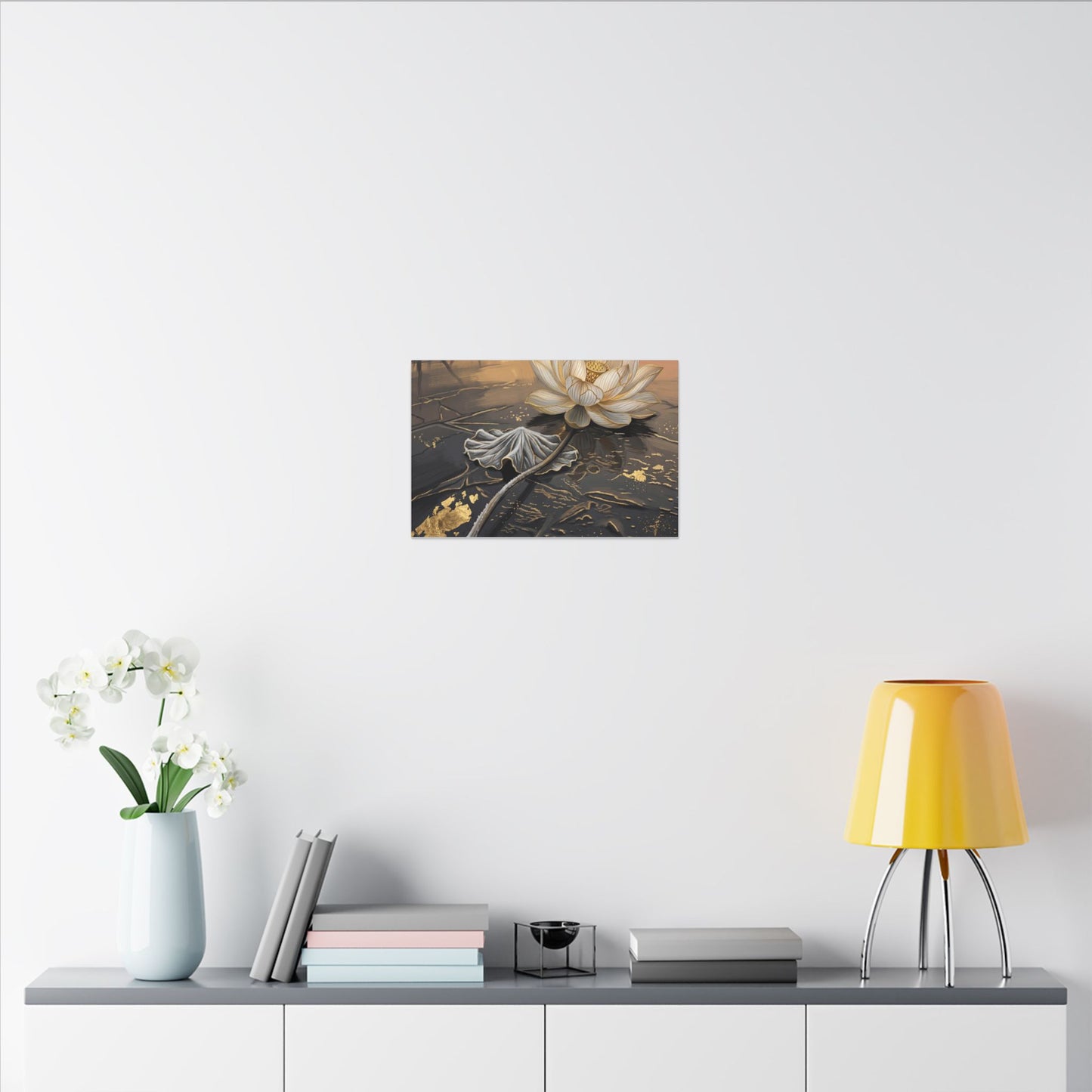 Kintsugi Lotus Flower in Golden Hour | Gold Vein Canvas Art