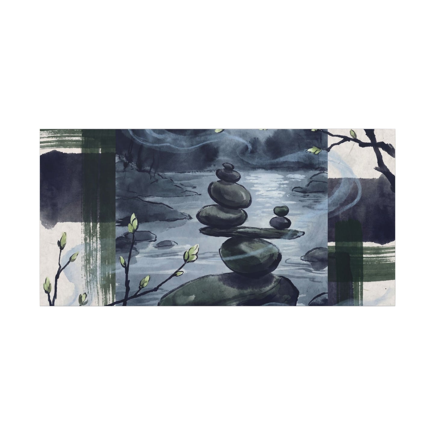 Moonlight River Stones Canvas Art - Zen Shibui