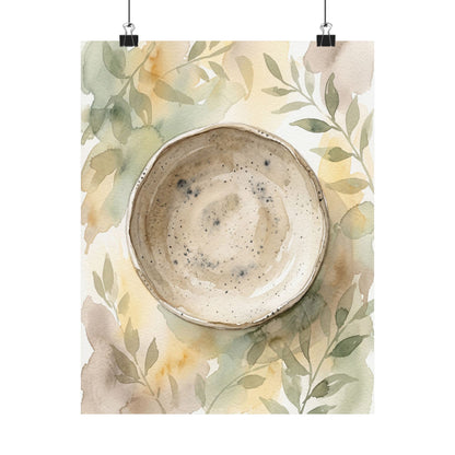 Elegant Ceramic Bowl Wall Art Print - Watercolor Japandi