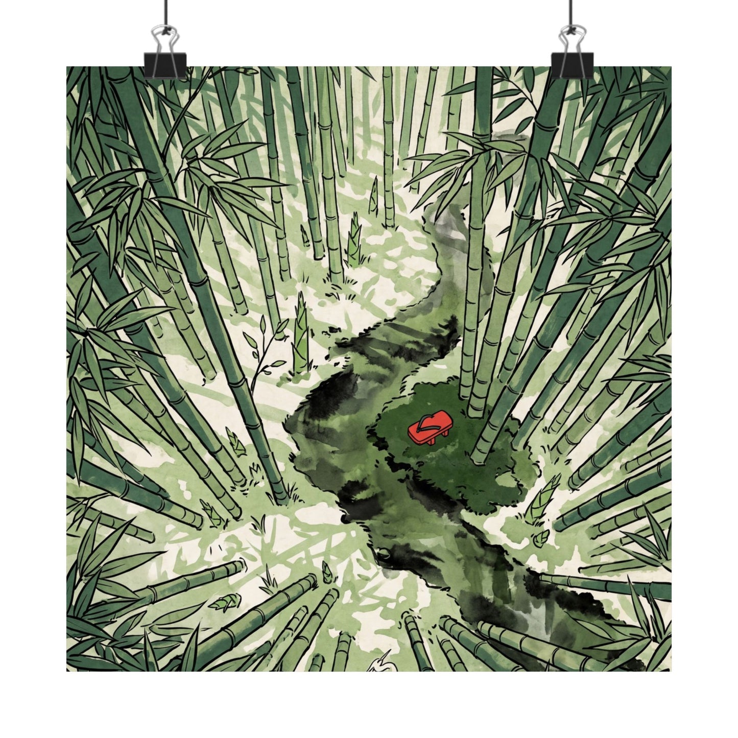 Zen Bamboo Grove in Overcast | Ukiyo E Inspired Wall Art Print