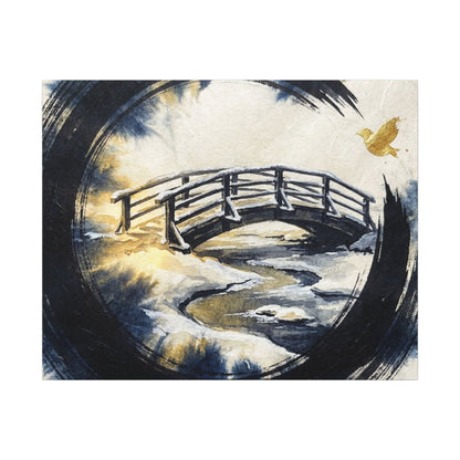 Winter Wooden Bridge Enso Canvas Art | Serene Decor