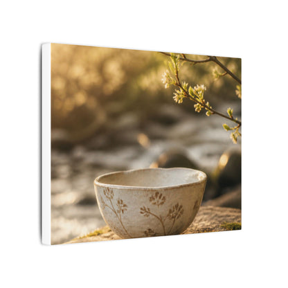 Neutral Ceramic Bowl Canvas Art - Japanese Pattern Japandi