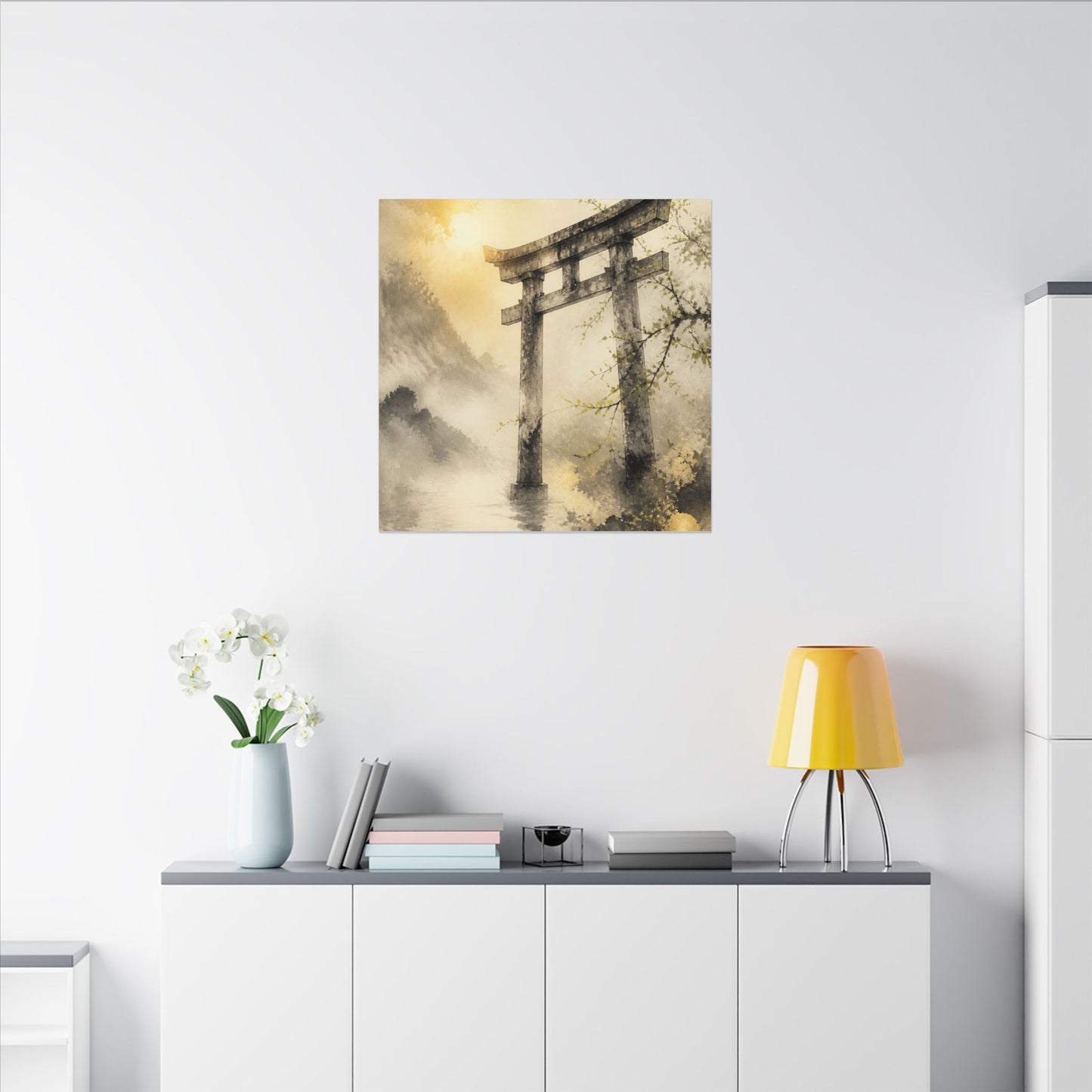 Spring Torii Gate Sumi E Canvas Art | Tranquil Decor