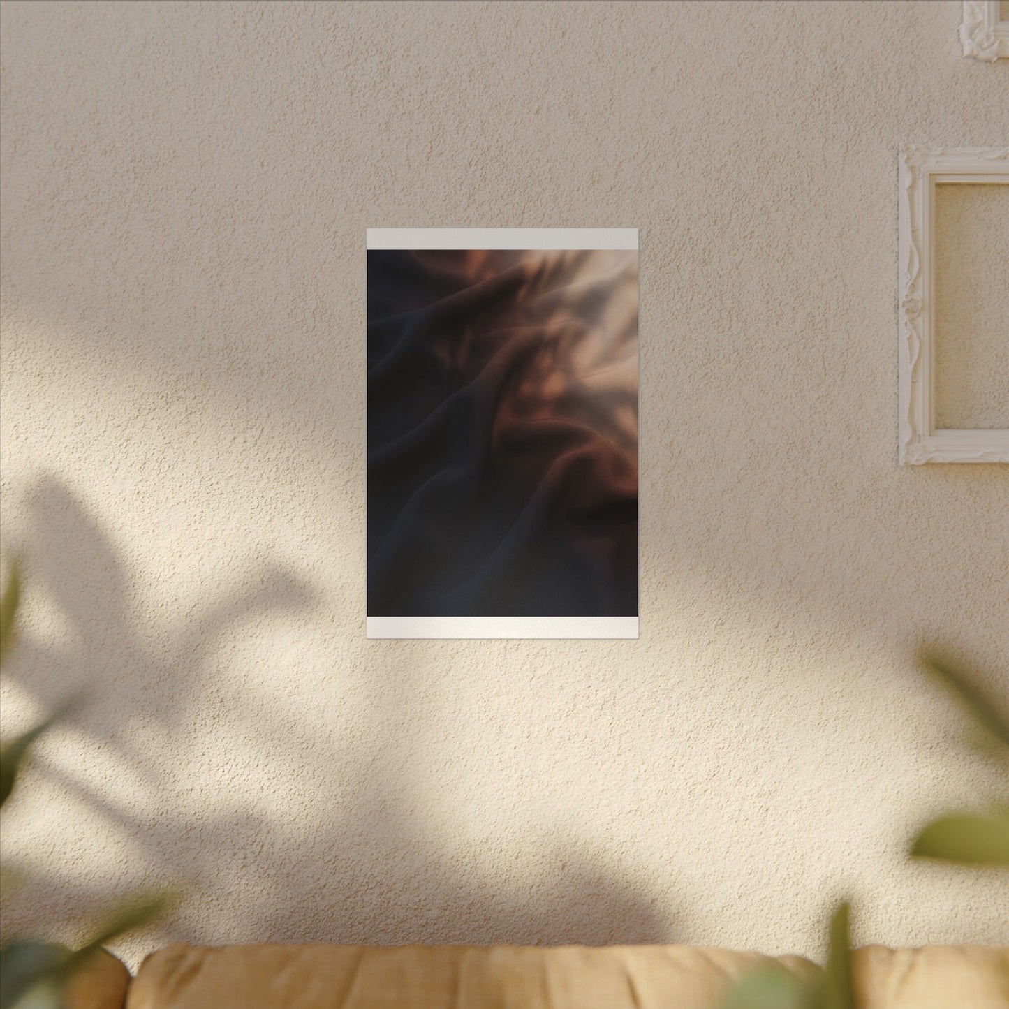 Dark Japandi Silk Drape in Dawn | Shadow Zen Canvas Art