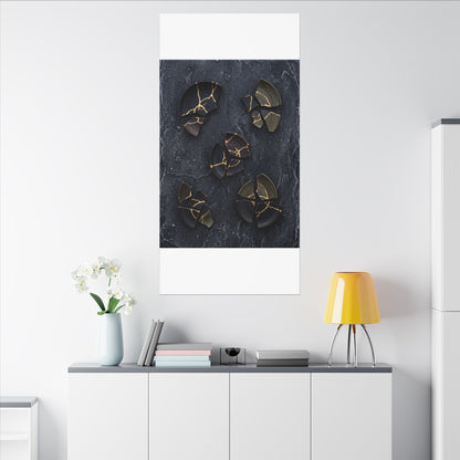 Broken Pottery Canvas Art | Winter Dark Japandi Shadow Zen Art