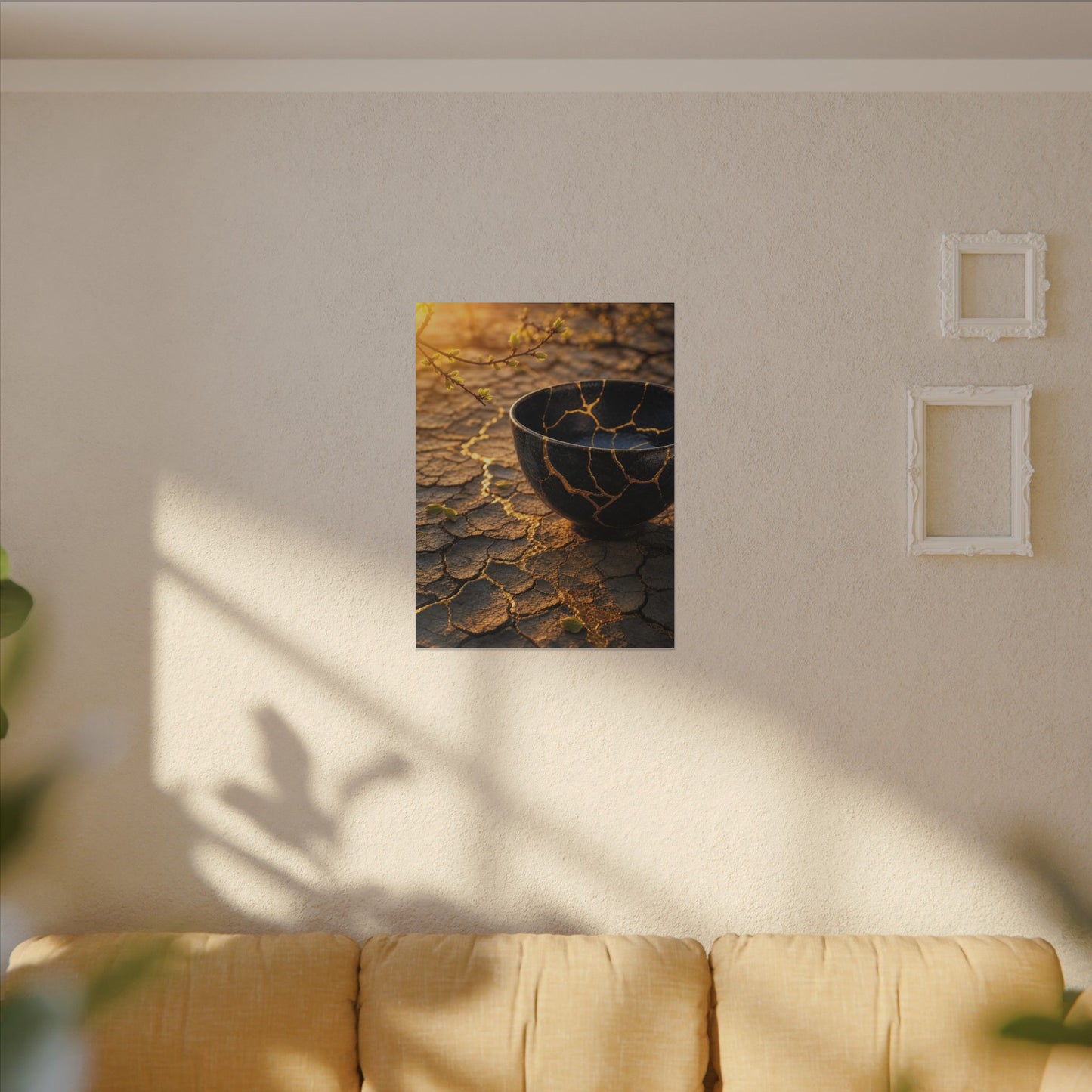 Golden Hour Cracked Earth Canvas Art - Kintsugi Fukinsei