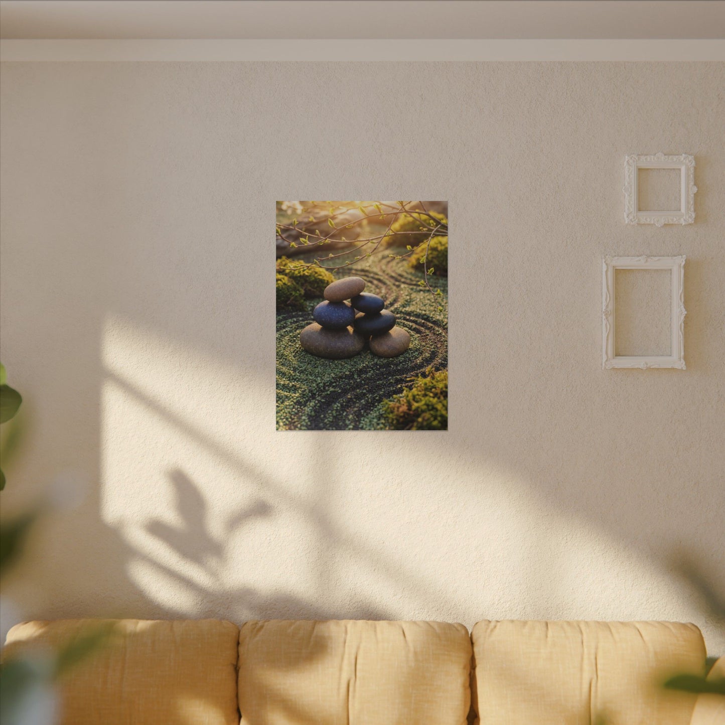 Zen River Stones in Golden Hour | Karesansui Canvas Art