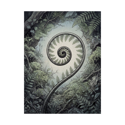 Fern Unfurling Ukiyo E Inspired Wall Art Print | Contemplative Zen Art