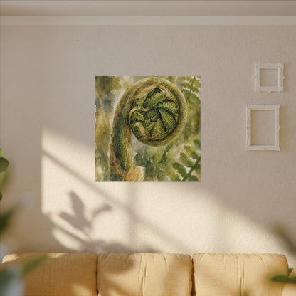 Japandi Fern Unfurling in Dappled | Watercolor Canvas Art