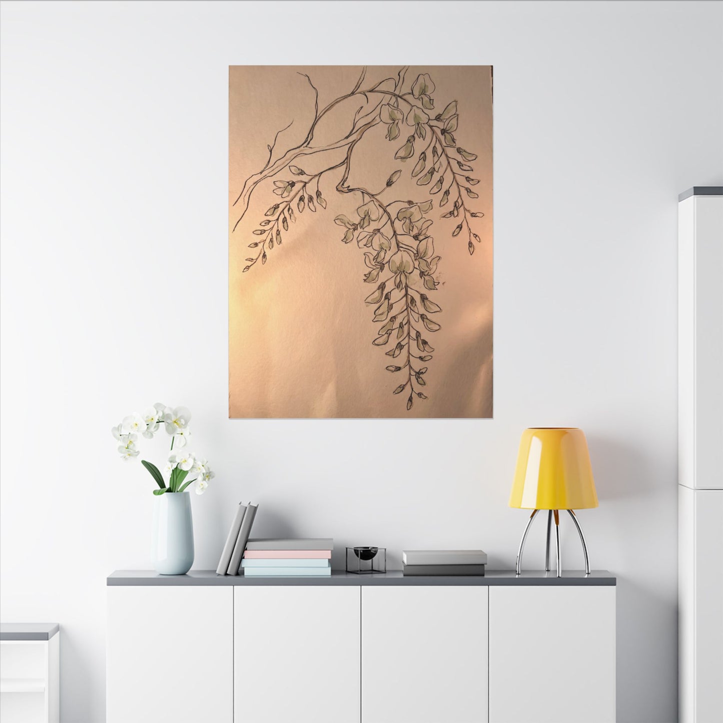 Japandi Wisteria in Candlelight | Minimal Line Canvas Art