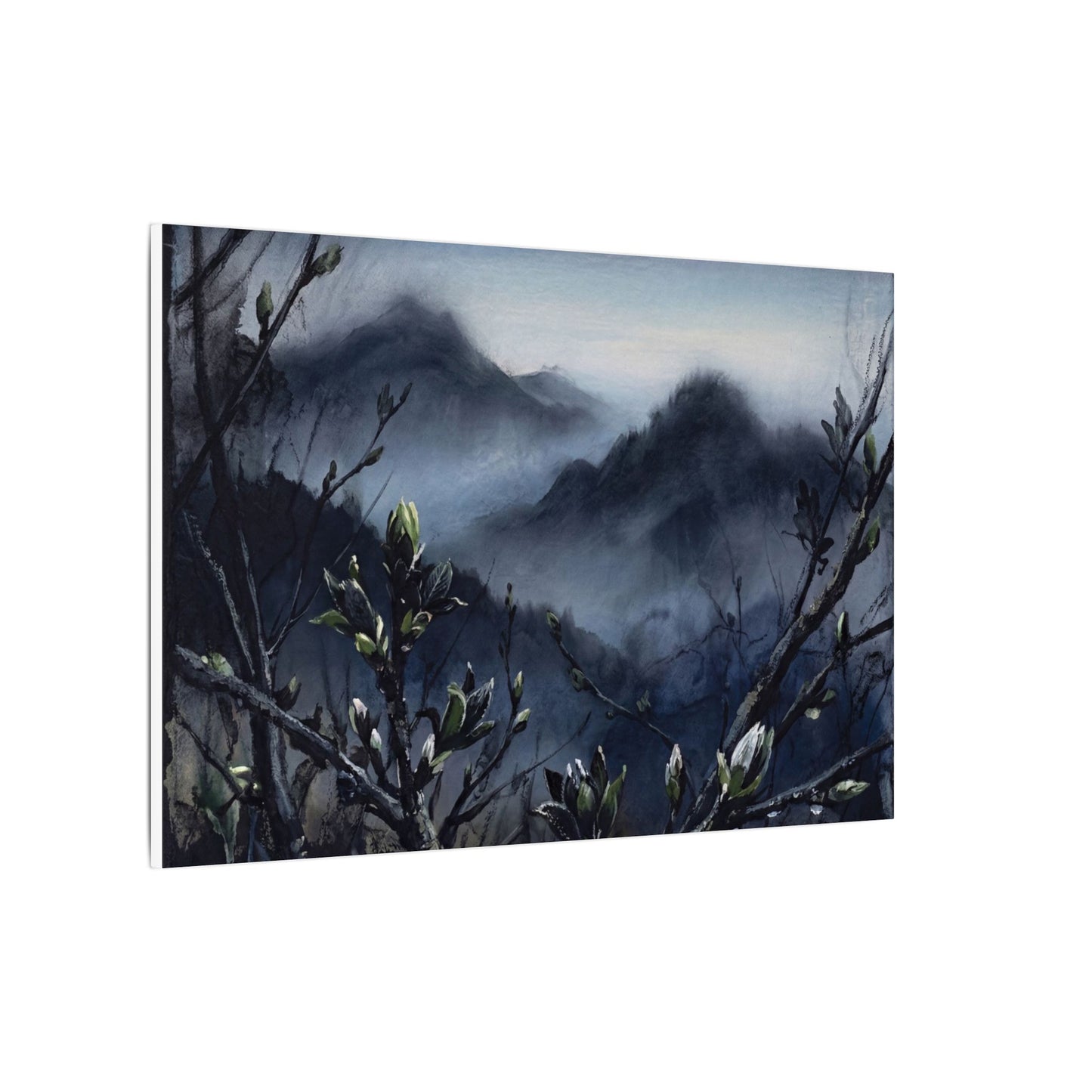 Mountain Mist Spring Canvas Art | Dark Japandi Atmospheric Design