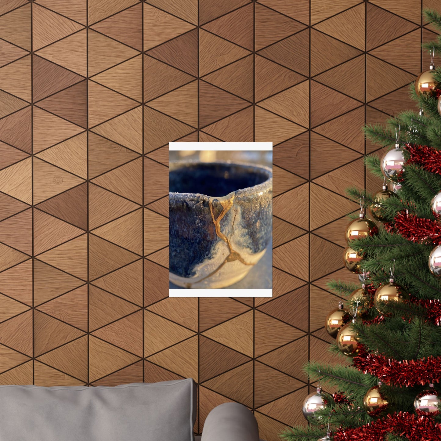 Kintsugi Ceramic Bowl in Golden Hour | Gold Vein Wall Art Print